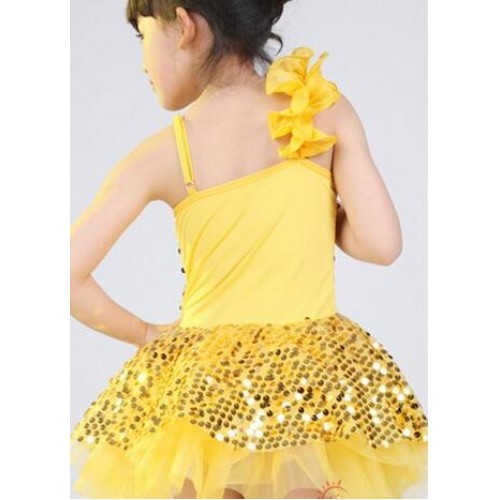 flamenco dresses yellow/rose/blue kidsModern dance costume sequin dance dress new girls latin dress